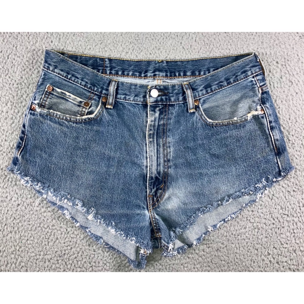 Levi's 550 Cut Off Shorts Women 36 Fit 33 Blue Frayed Hem High Rise Western